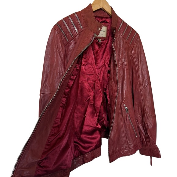 VTG! Wilsons Leather Women’s 2X Red Cafe Racer Motorcycle Jacket Zipper Accents - Picture 9 of 11